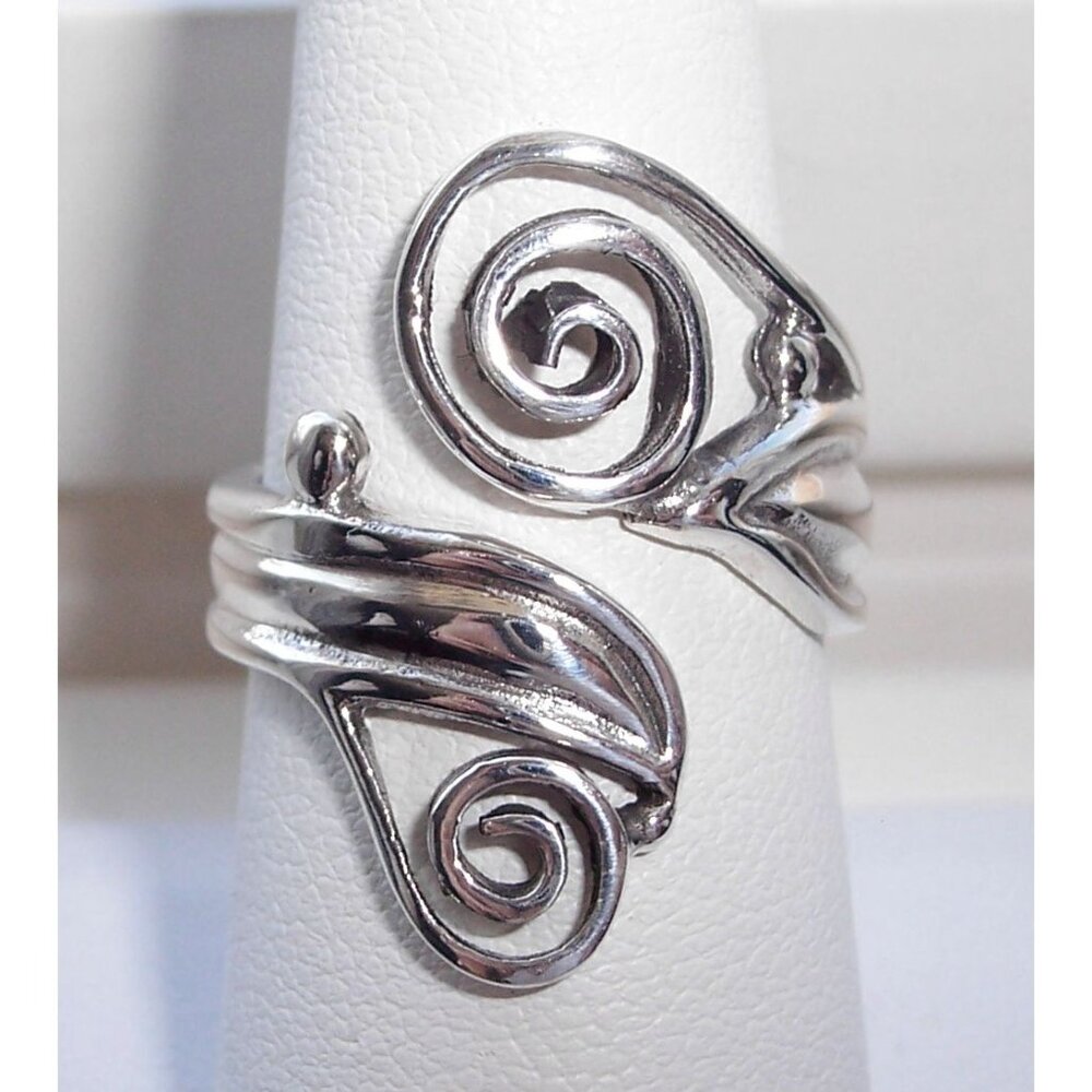 925 STERLING SILVER Adjustable Swirls Statement Bypass Ring - Picture 9 of 10